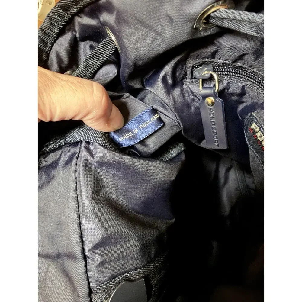 90s Vtg Polo Sport Ralph Lauren Blue Drawstring Backpack Adjustable Straps Y2K